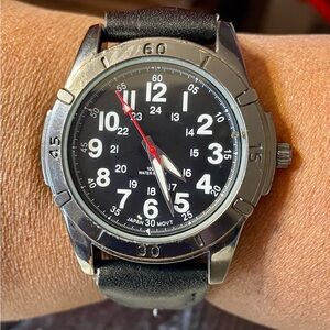 George Analog Watch w/a Gunmetal Case, Black Dial, Vegan Leather and Canvas Band